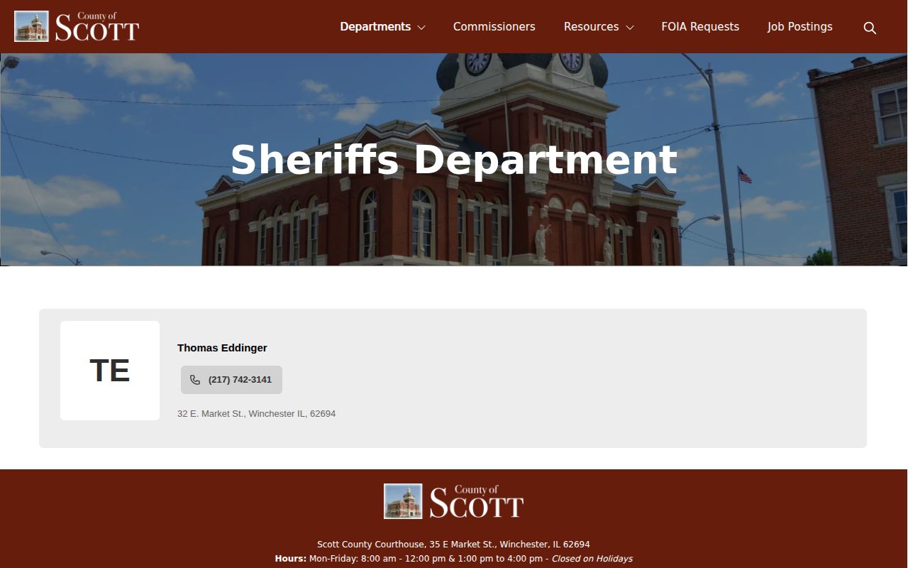 Scott County Sheriff information page without a public jail roster