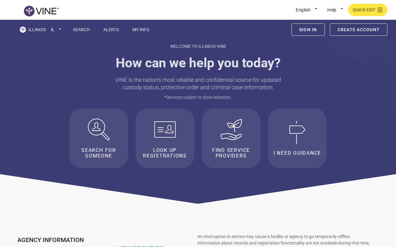 Official Illinois VINELink custody search interface